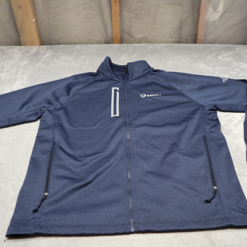 North Face Jacket Mens Large Blue Canyon Flats Fleece Full Zip Outdoor Hike LOGO